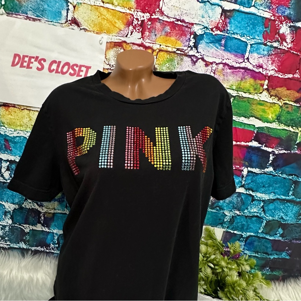 PINK VS LARGE RAINBOW BLING TEE